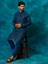 Men's Navy Blue Georgette Sequins Kurta