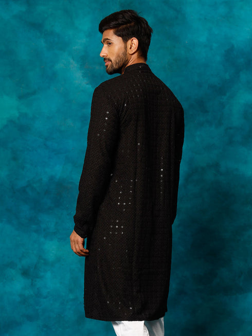 Men's Black Rayon Schiffli Kurta