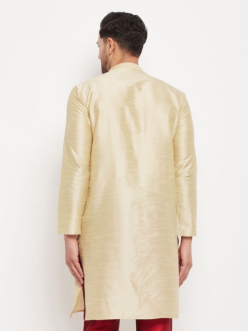 Men's Gold Cotton Silk Blend Kurta