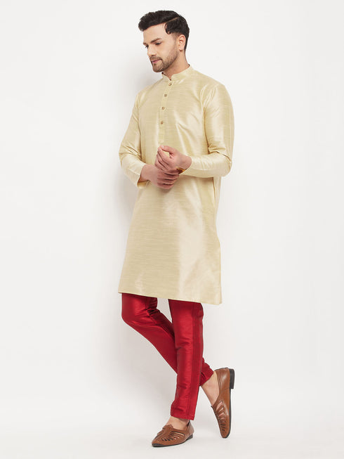 Men's Gold Cotton Silk Blend Kurta