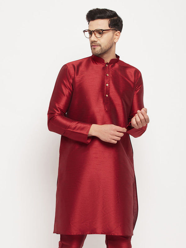 Men's Maroon Cotton Silk Blend Kurta