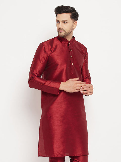 Men's Maroon Cotton Silk Blend Kurta