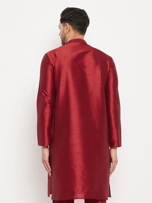 Men's Maroon Cotton Silk Blend Kurta