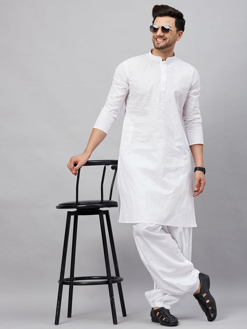 Men's White Cotton Silk Blend Pyjama