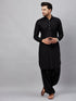 Men's Black Cotton Blend Pathani Suit Set