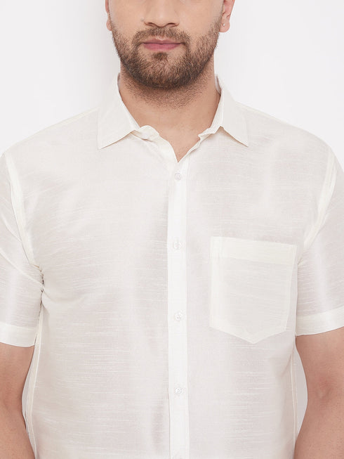Men's Cream Silk Blend Ethnic Shirt