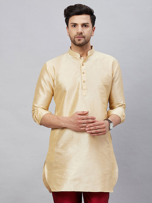 Men's Gold Silk Blend Curved Kurta