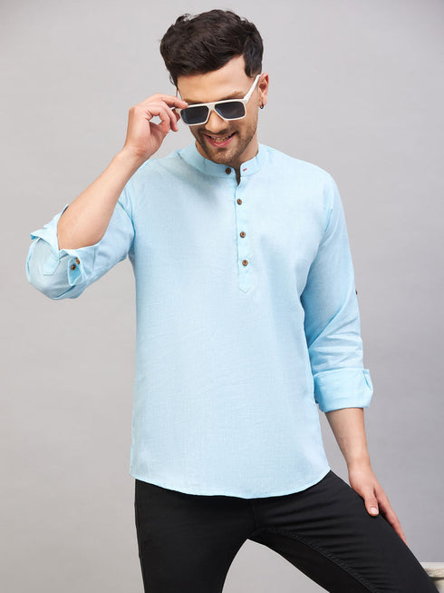 Men's Aqua Short Cotton Kurta