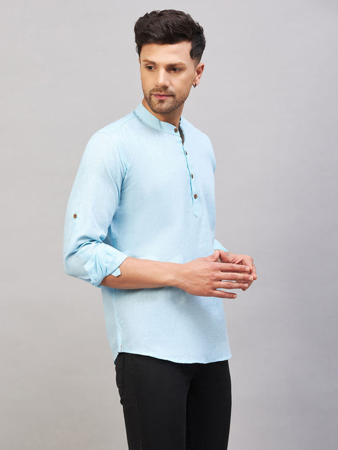 Men's Aqua Short Cotton Kurta