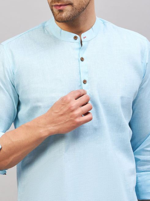 Men's Aqua Short Cotton Kurta