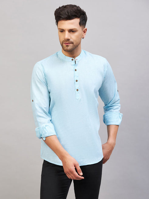 Men's Aqua Short Cotton Kurta
