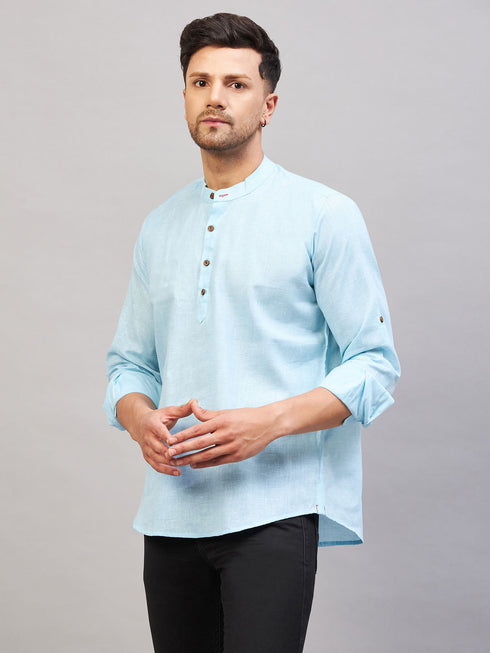 Men's Aqua Short Cotton Kurta