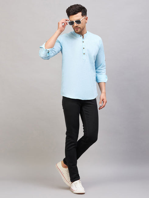 Men's Aqua Short Cotton Kurta
