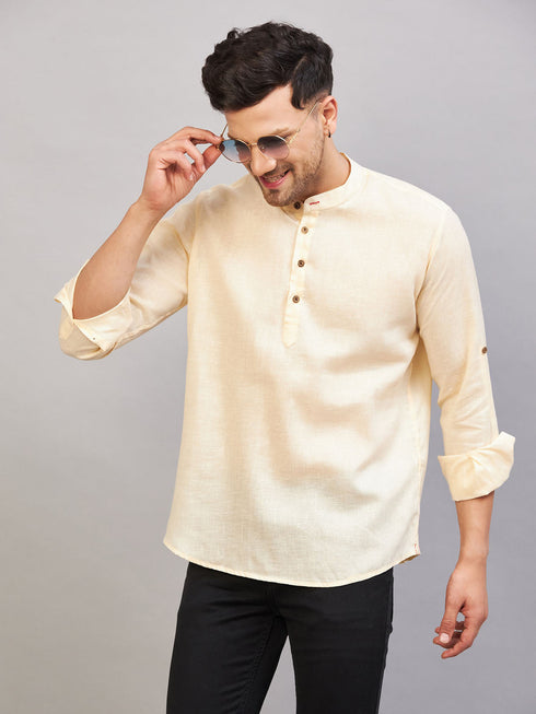 Men's Cream Short Cotton Kurta