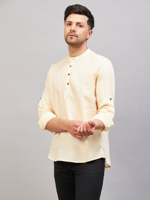 Men's Cream Short Cotton Kurta