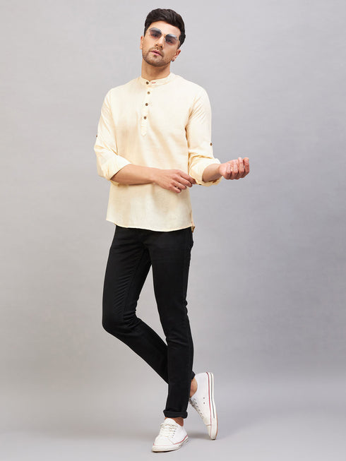 Men's Cream Short Cotton Kurta