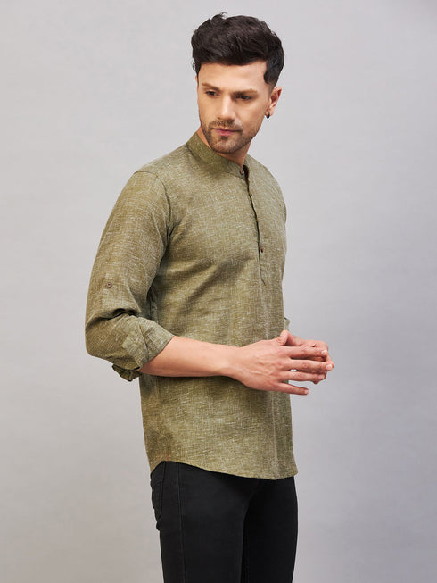 Men's Green Short Cotton Kurta