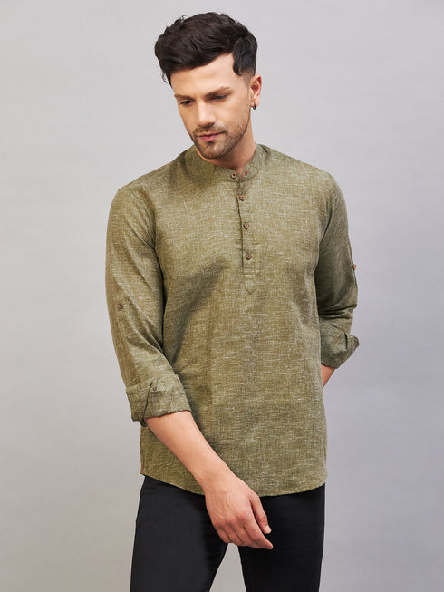 Men's Green Short Cotton Kurta