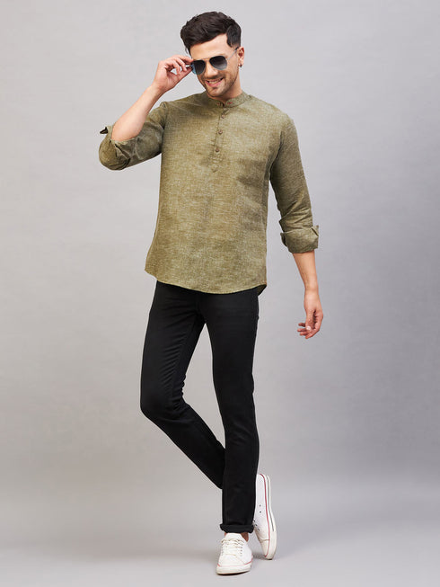 Men's Green Short Cotton Kurta