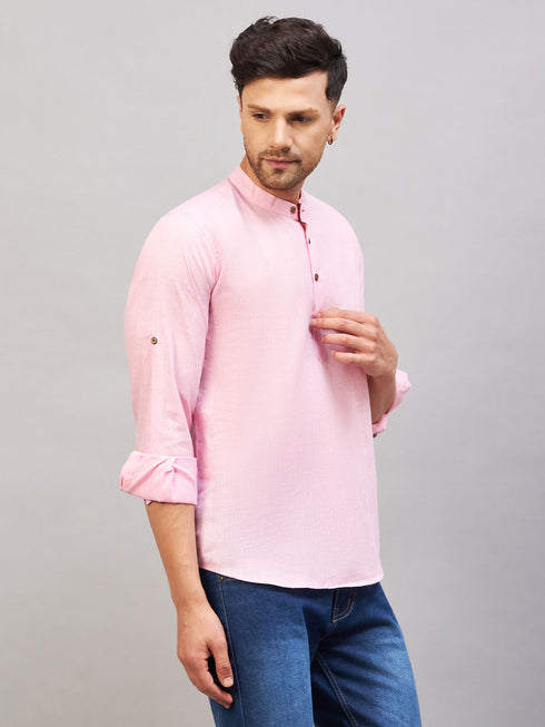 Men's Pink Short Cotton Kurta
