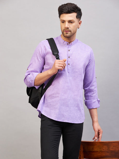 Men's Purple Short Cotton Kurta