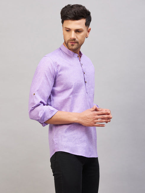 Men's Purple Short Cotton Kurta