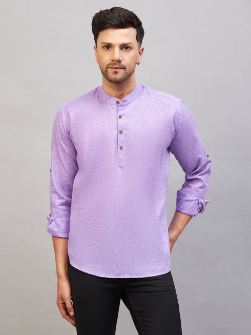 Men's Purple Short Cotton Kurta