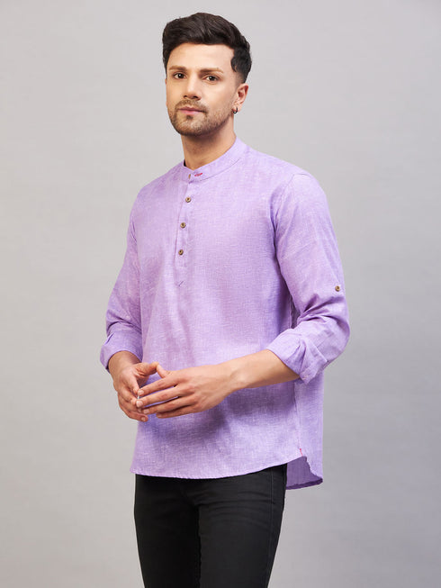 Men's Purple Short Cotton Kurta