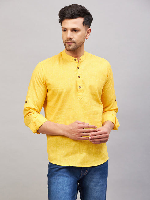 Men's Yellow Short Cotton Kurta