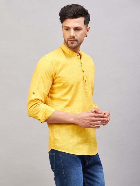Men's Yellow Short Cotton Kurta