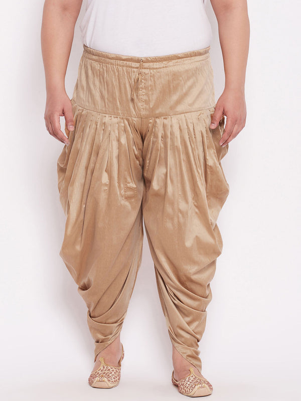 Plus Size Men's Rose Gold-Coloured Solid Cowl Dhoti