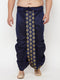 Men's Plus Size Navy Blue Cotton Blend Embroidered Traditional Dhoti
