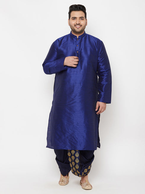Men's Plus Size Navy Blue Cotton Blend Embroidered Traditional Dhoti