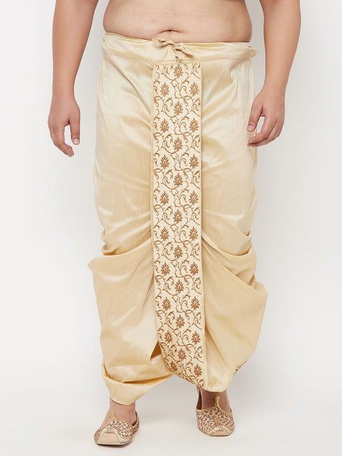 Men's Plus Size Gold Cotton Blend Embroidered Traditional Dhoti