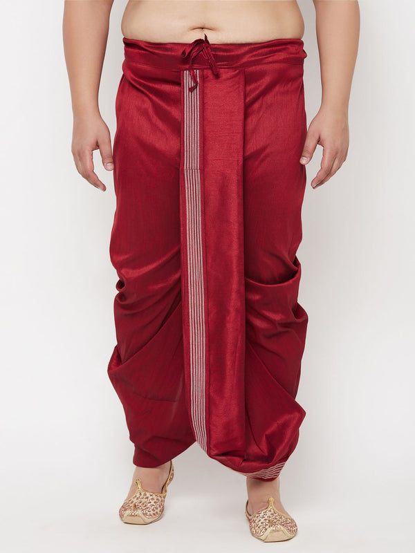 Men's Plus Size Maroon Cotton Blend Thread Work Traditional Dhoti