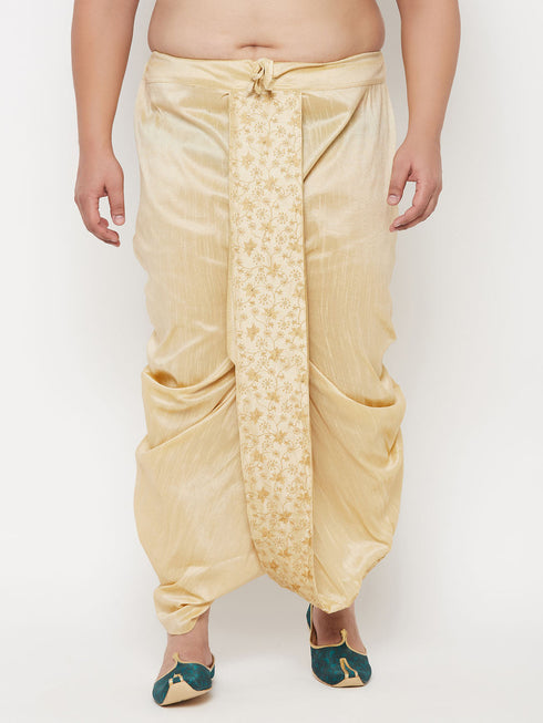 Men's Plus Size Gold Cotton Blend Embroidered Traditional Dhoti