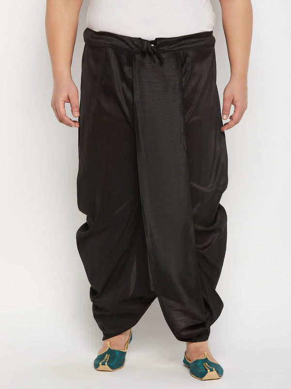 Men's Plus Size Black Cotton Blend Solid Traditional Dhoti