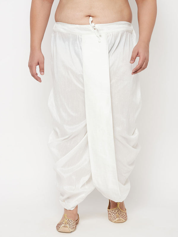 Men's Plus Size White Cotton Blend Solid Traditional Dhoti