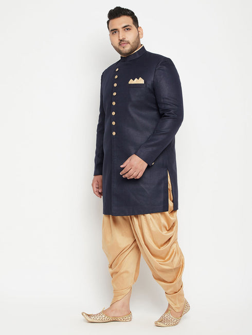 Men's Plus Size Navy Blue Slim Fit Sherwani Set