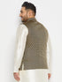 Men's Plus Size Black And Gold Jacquard Nehru Jacket