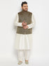 Men's Plus Size Black And Gold Jacquard Nehru Jacket