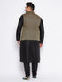Men's Plus Size Black Ethnic Jacket With Black Silk Blend Kurta And Pyjama Set