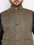 Men's Plus Size Black Ethnic Jacket With Black Silk Blend Kurta And Pyjama Set