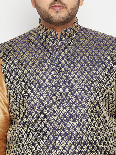 Men's Plus Size Blue Woven Nehru Jacket