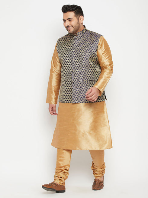 Men's Plus Size Blue Woven Nehru Jacket