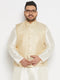 Men's Plus Size Cream And Gold Jacquard Nehru Jacket