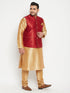 Men's Plus Size Maroon Zari Weaved Nehru Jacket With Kurta Pyjama Set