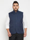 Men's Plus Size Blue Cotton Blend Nehru Jacket
