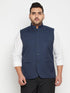 Men's Plus Size Blue Cotton Blend Nehru Jacket
