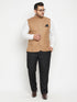Men's Plus Size Chiku Brown Cotton Blend Nehru Jacket